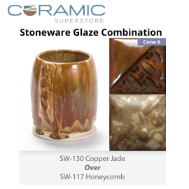 Copper Jade SW-130 over Honeycomb SW-117 Stoneware Glaze Combination Copper Jade SW-130 over Honeycomb SW-117 Stoneware Glaze Combination
